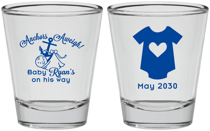 Personalized Baby Shower Shot Glasses - Nautical Anchors Aweigh | 90083