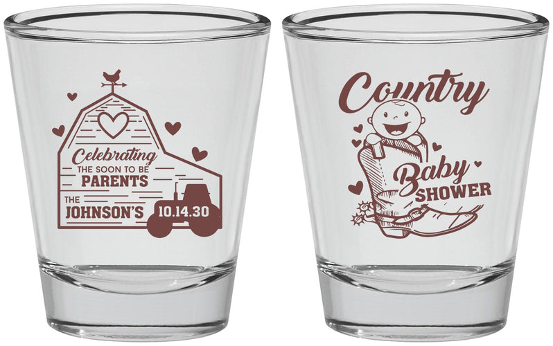 Personalized Baby Shower Shot Glasses - Farm Tractor Country | 90102