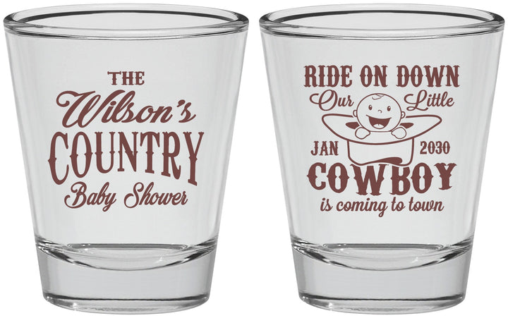 Personalized Baby Shower Shot Glasses - Cowboy Coming To Town | 90105