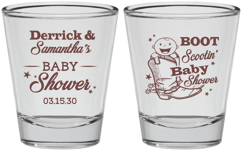 Personalized Baby Shower Shot Glasses - Boot Scootin | 90106