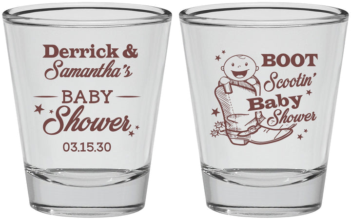 Personalized Baby Shower Shot Glasses - Boot Scootin | 90106