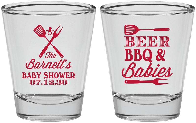 Personalized Baby Shower Shot Glasses - Beers Bbq Babies | 90113
