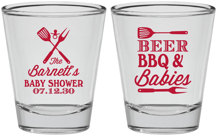 Personalized Baby Shower Shot Glasses - Beers Bbq Babies | 90113