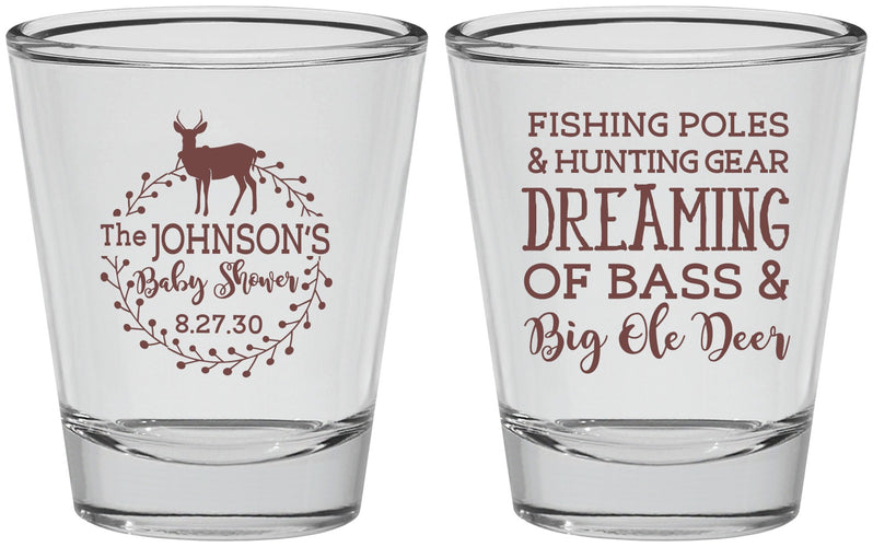 Personalized Baby Shower Shot Glasses - Fishing Hunting | 90119