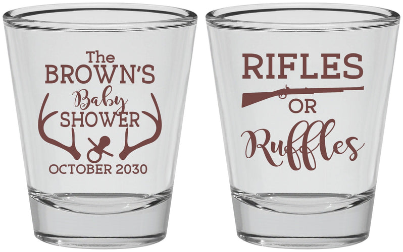 Personalized Baby Shower Shot Glasses - Rifles Or Ruffles | 90122
