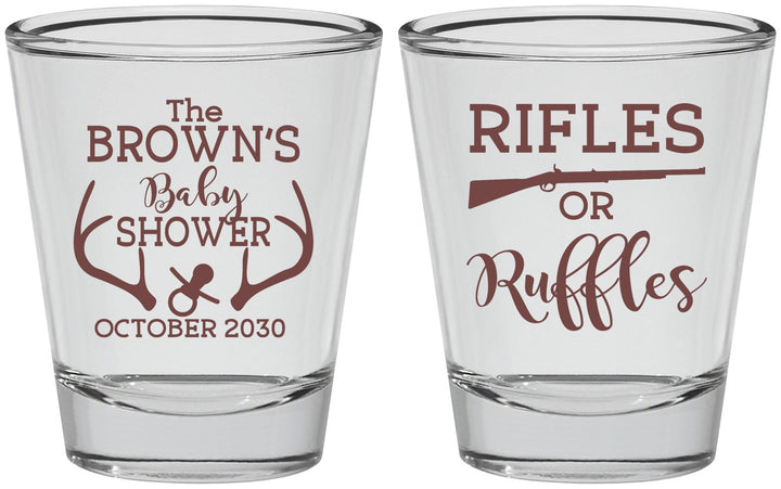 Personalized Baby Shower Shot Glasses - Rifles Or Ruffles | 90122