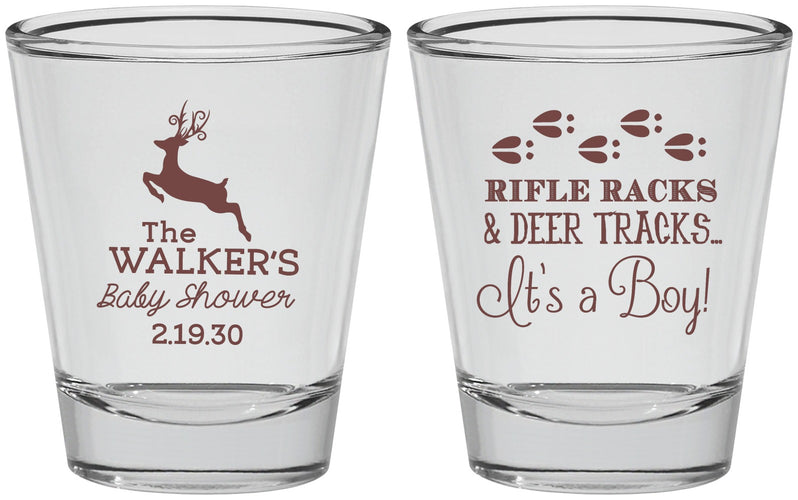 Personalized Baby Shower Shot Glasses - Rifle Racks Deer Tracks | 90128