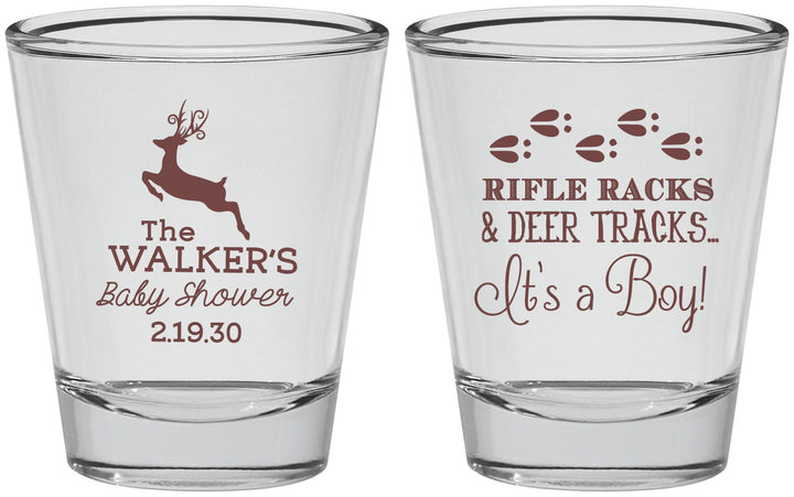 Personalized Baby Shower Shot Glasses - Rifle Racks Deer Tracks | 90128