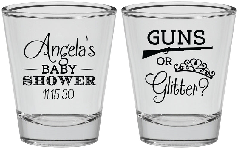 Personalized Baby Shower Shot Glasses - Guns Or Glitter | 90130