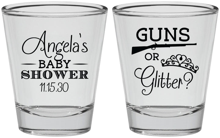 Personalized Baby Shower Shot Glasses - Guns Or Glitter | 90130