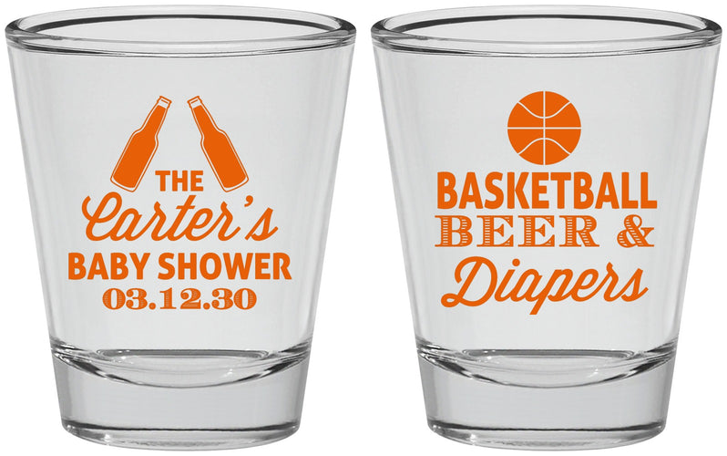 Personalized Baby Shower Shot Glasses - Basketball Beer Diapers | 90133