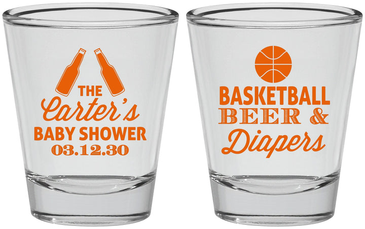 Personalized Baby Shower Shot Glasses - Basketball Beer Diapers | 90133