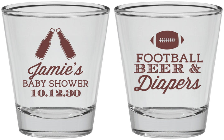 Personalized Baby Shower Shot Glasses - Football Beer Diapers | 90148