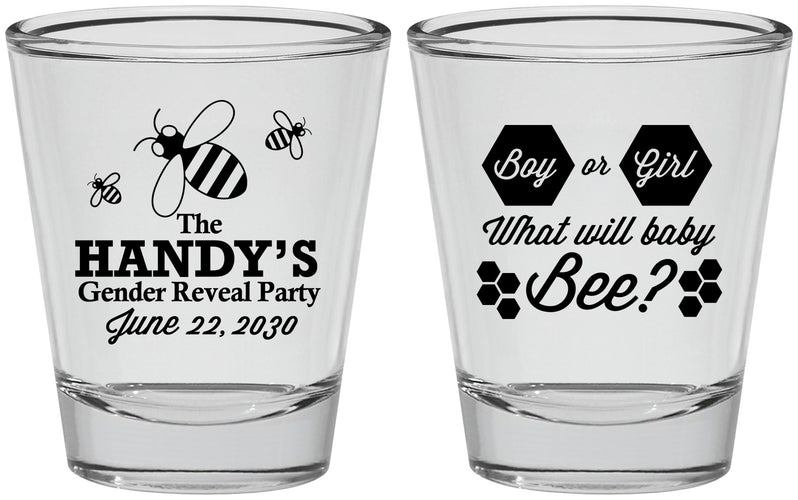 Personalized Baby Shower Shot Glasses - Gender Reveal Bee | 90152