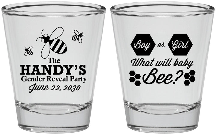 Personalized Baby Shower Shot Glasses - Gender Reveal Bee | 90152
