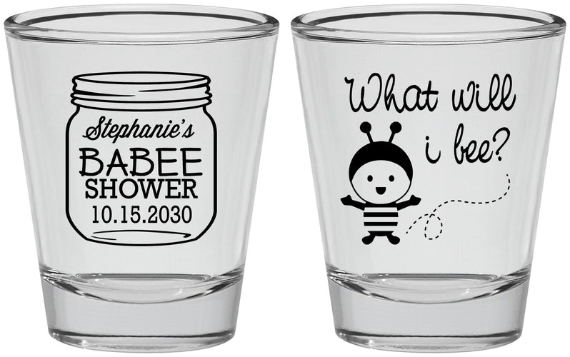 Personalized Baby Shower Shot Glasses - What Will I Bee | 90156