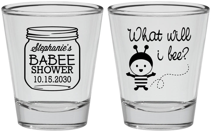Personalized Baby Shower Shot Glasses - What Will I Bee | 90156