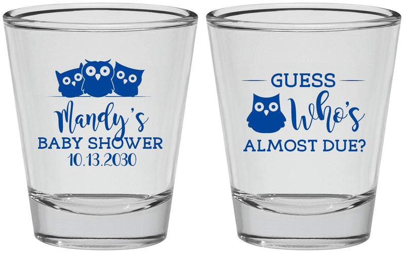 Personalized Baby Shower Shot Glasses - Owl Whos Almost Due | 90170