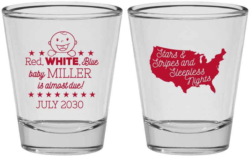 Personalized Baby Shower Shot Glasses - Red White Blue | 90197