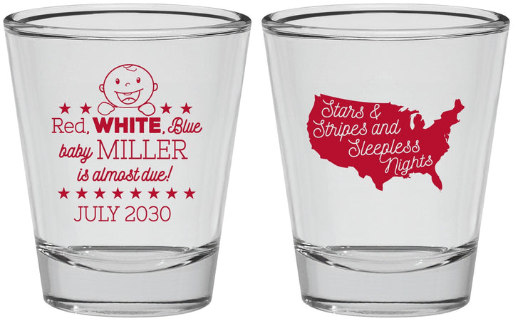 Personalized Baby Shower Shot Glasses - Red White Blue | 90197