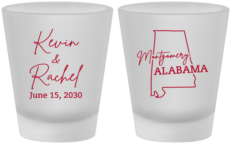 Custom Wedding Frosted Shot Glasses - Alabama | 100