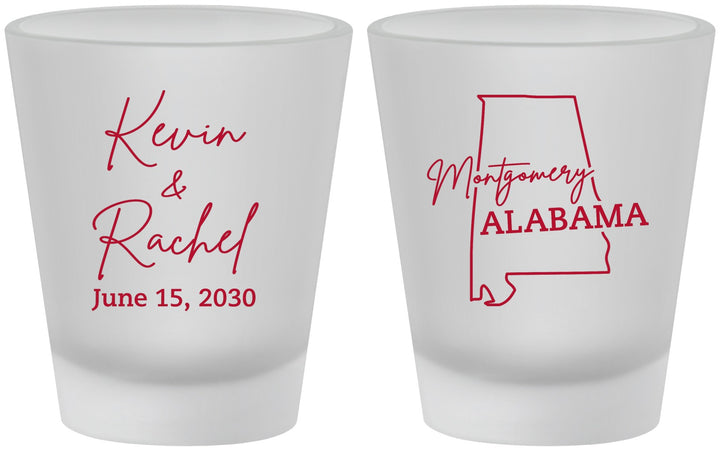 Custom Wedding Frosted Shot Glasses - Alabama | 100