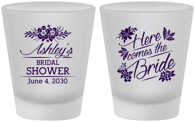 Custom Bridal Shower Frosted Shot Glasses - Here Comes The Bride | 100000