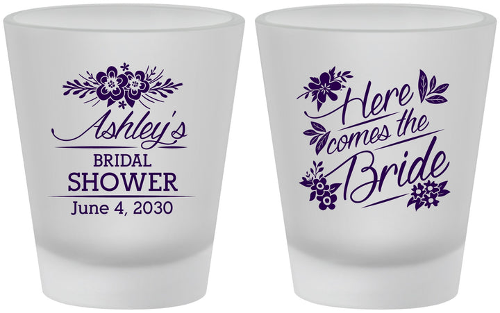 Custom Bridal Shower Frosted Shot Glasses - Here Comes The Bride | 100000