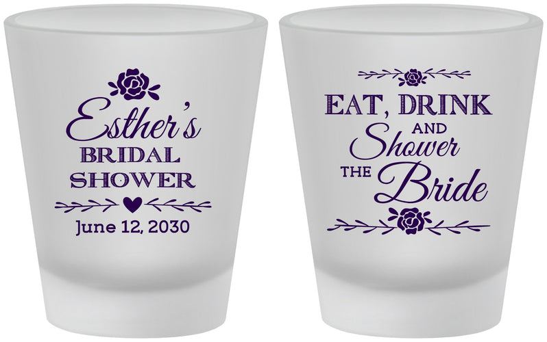 Custom Bridal Shower Frosted Shot Glasses - Eat Drink Shower Bride | 100002