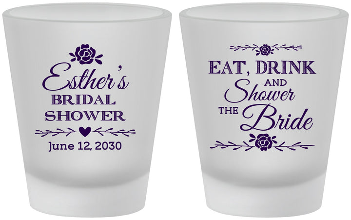 Custom Bridal Shower Frosted Shot Glasses - Eat Drink Shower Bride | 100002