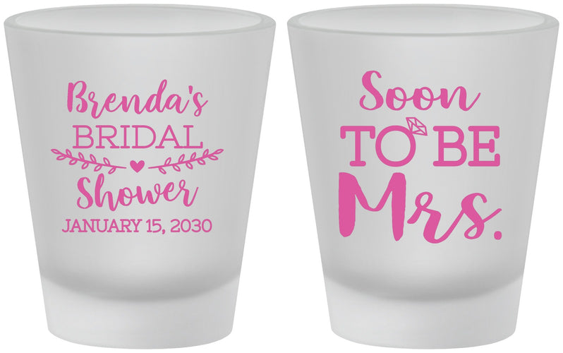 Custom Bridal Shower Frosted Shot Glasses - Soon To Be Mrs | 100013
