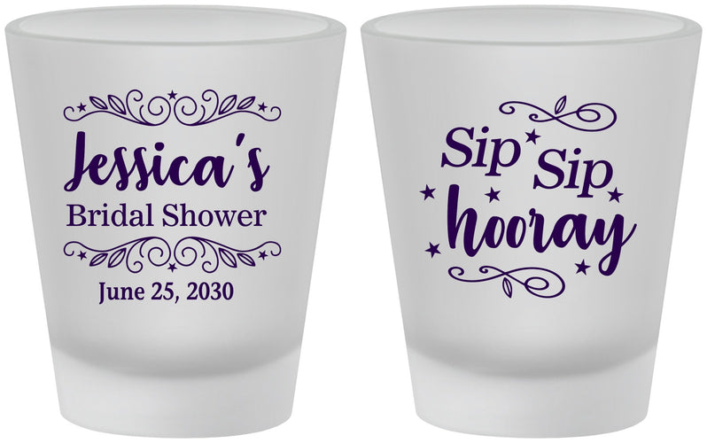 Custom Bridal Shower Frosted Shot Glasses - Sip Sip Hooray | 100016