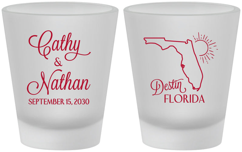 Custom Wedding Frosted Shot Glasses - Florida | 108