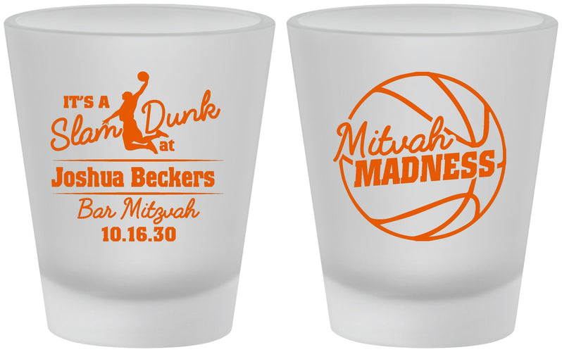 Custom Bar Mitzvah Frosted Shot Glasses - 13th Birthday Basketball | 110000