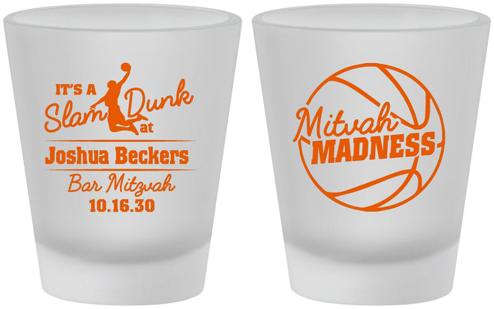 Custom Bar Mitzvah Frosted Shot Glasses - 13th Birthday Basketball | 110000