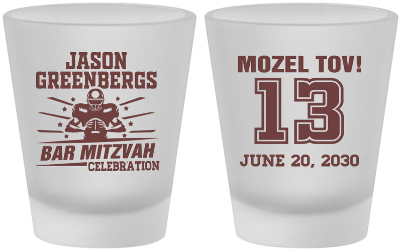 Custom Bar Mitzvah Frosted Shot Glasses - 13th Birthday Football | 110002