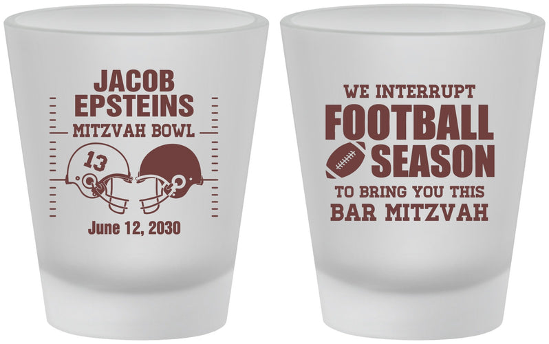 Custom Bar Mitzvah Frosted Shot Glasses - 13th Birthday Football | 110003