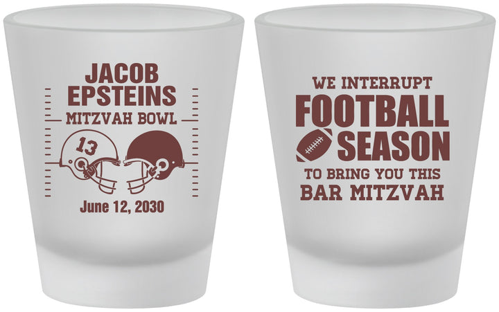 Custom Bar Mitzvah Frosted Shot Glasses - 13th Birthday Football | 110003