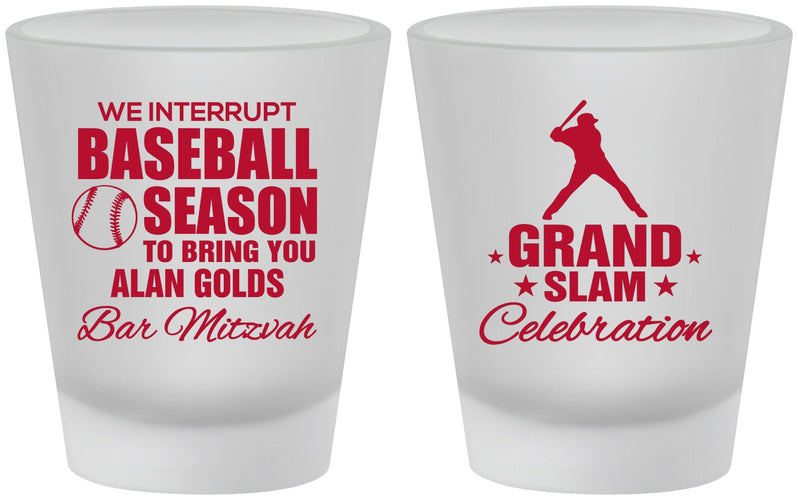 Custom Bar Mitzvah Frosted Shot Glasses - 13th Birthday Baseball | 110004