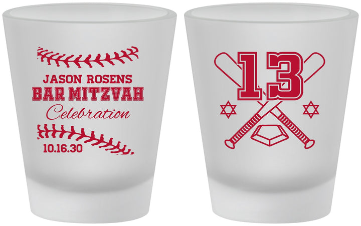 Custom Bar Mitzvah Frosted Shot Glasses - 13th Birthday Baseball | 110005