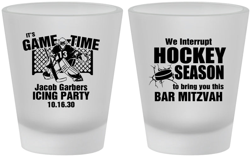 Custom Bar Mitzvah Frosted Shot Glasses - 13th Birthday Hockey | 110006