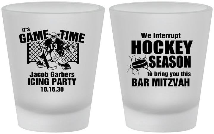 Custom Bar Mitzvah Frosted Shot Glasses - 13th Birthday Hockey | 110006