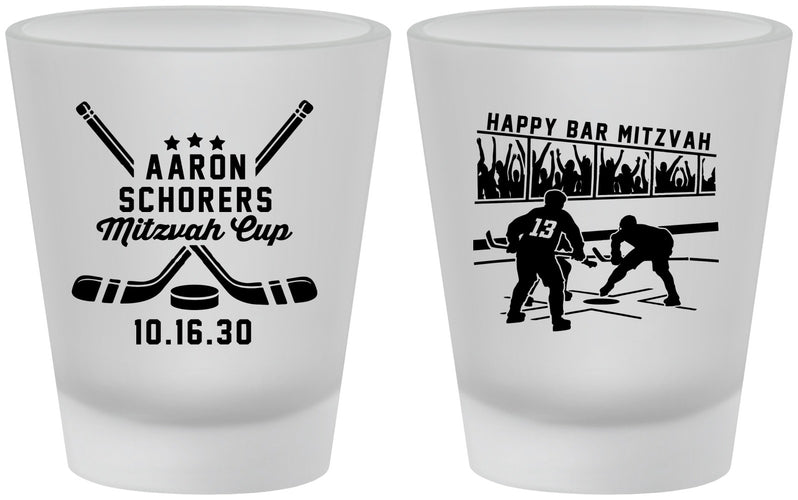 Custom Bar Mitzvah Frosted Shot Glasses - 13th Birthday Hockey | 110007