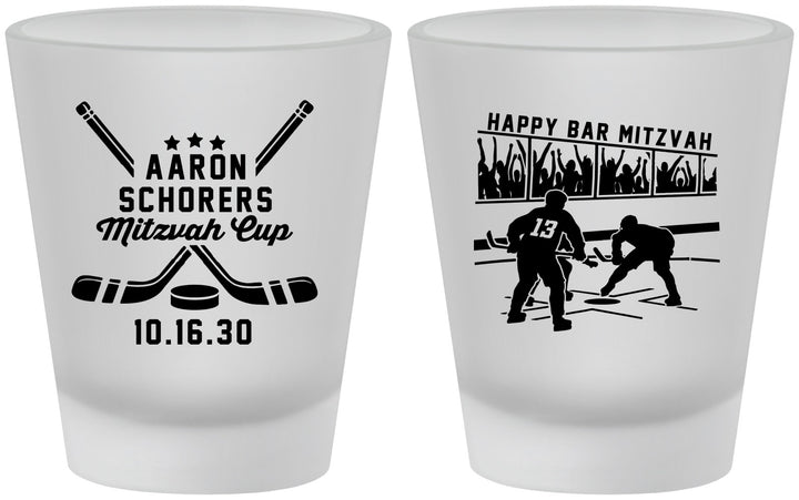 Custom Bar Mitzvah Frosted Shot Glasses - 13th Birthday Hockey | 110007