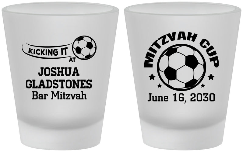 Custom Bar Mitzvah Frosted Shot Glasses - 13th Birthday Soccer | 110008