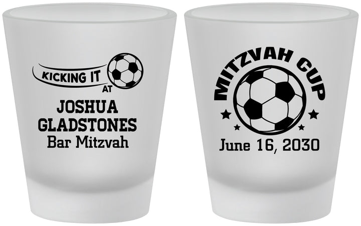Custom Bar Mitzvah Frosted Shot Glasses - 13th Birthday Soccer | 110008