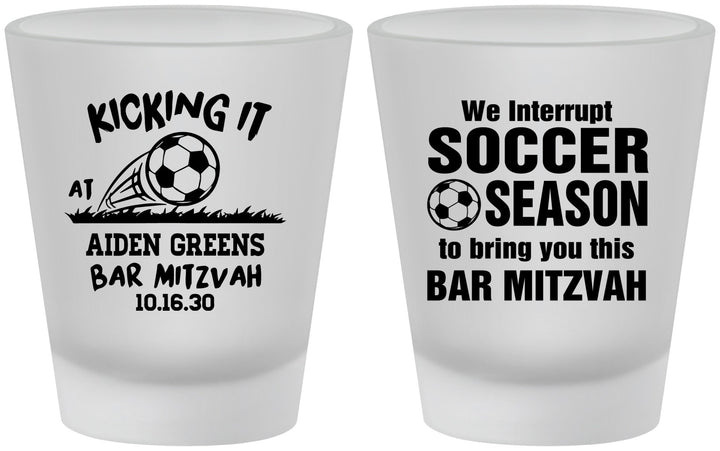 Custom Bar Mitzvah Frosted Shot Glasses - 13th Birthday Soccer | 110009