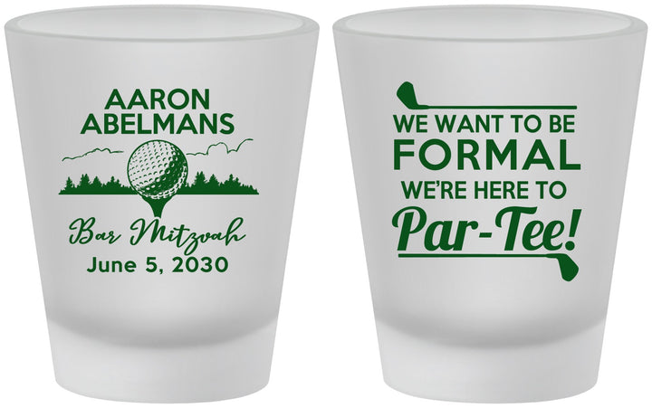 Custom Bar Mitzvah Frosted Shot Glasses - 13th Birthday Golf | 110010