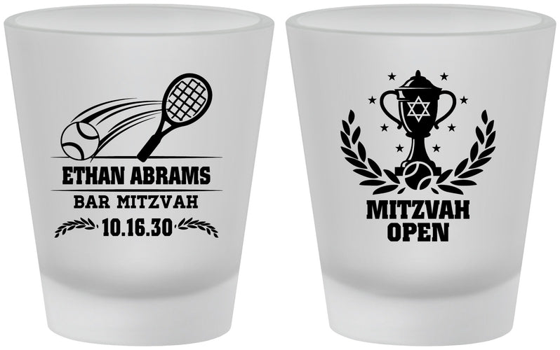 Custom Bar Mitzvah Frosted Shot Glasses - 13th Birthday Tennis | 110011