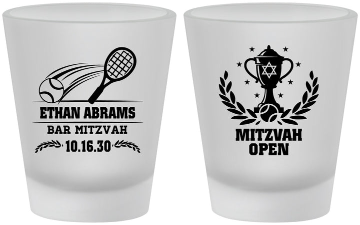 Custom Bar Mitzvah Frosted Shot Glasses - 13th Birthday Tennis | 110011